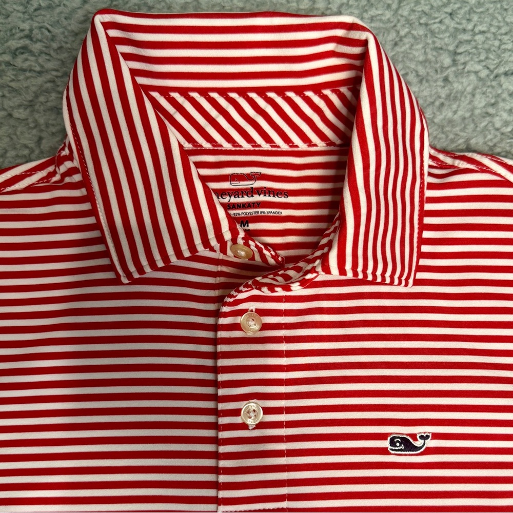 Vineyard Vines Red and White Striped Kids Sankaty Performance Polo - Picture 4 of 5